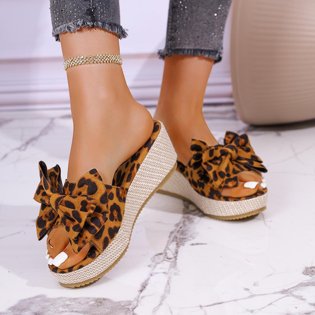 Summer Butterfly Bow Platform Slides With Rubber Sole For Womens Casual Comfort