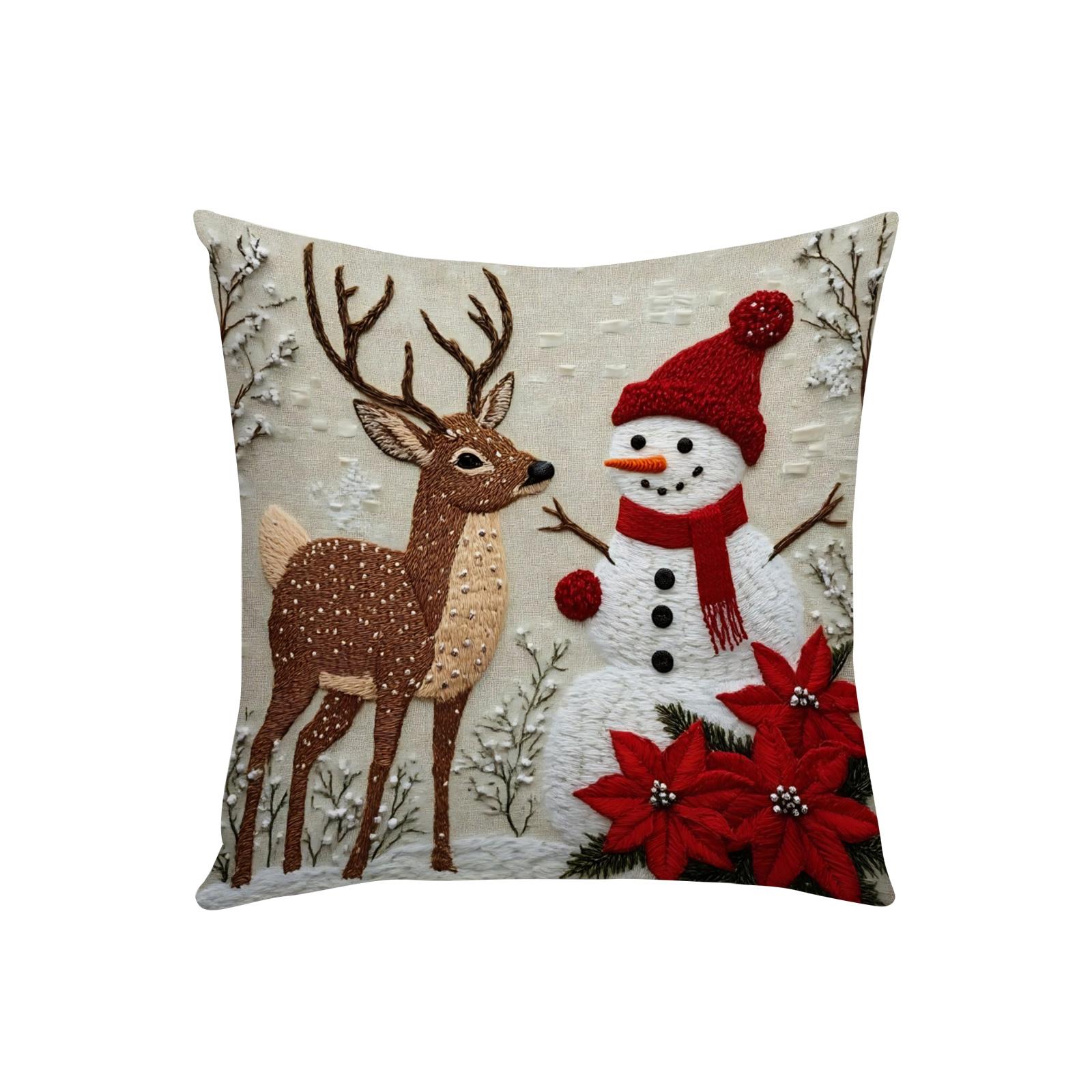 

Christmas Series Pillowcase Christmas Holiday Atmosphere Decoration Living Room Sofa Cushion Printed Pillowcase Atmospheric Decorative Linen Pillow One Size