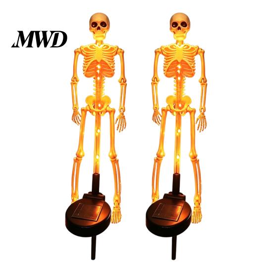 Wasserdichte Rasenpfähle Solar Skelett Gartenpfahl Licht, Halloween 3D Leuchtender Schädel Vorgarten Spukige Displays Dekoration mit LED, Außenlampe