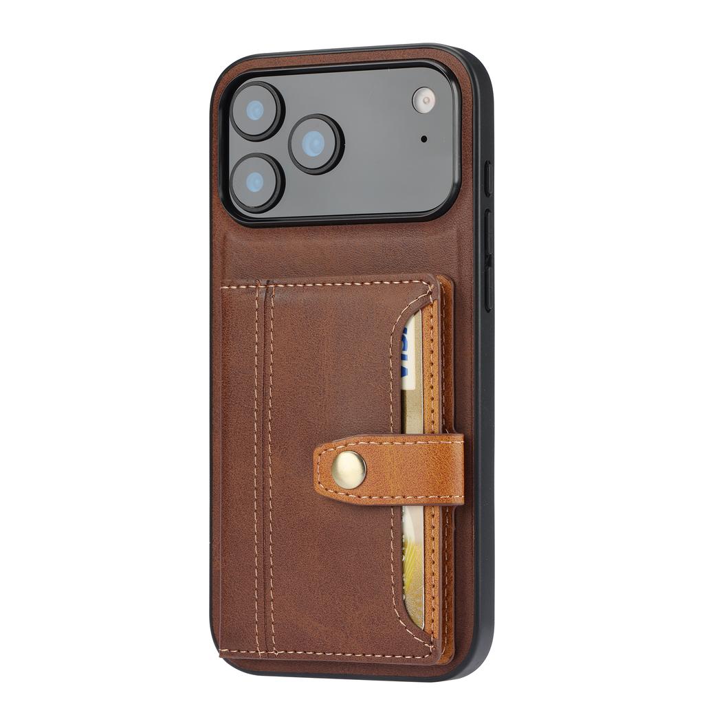 For iPhone 17 Pro Max Case Calf Texture Card Holder PU Leather+TPU Kicsktand Phone Cover