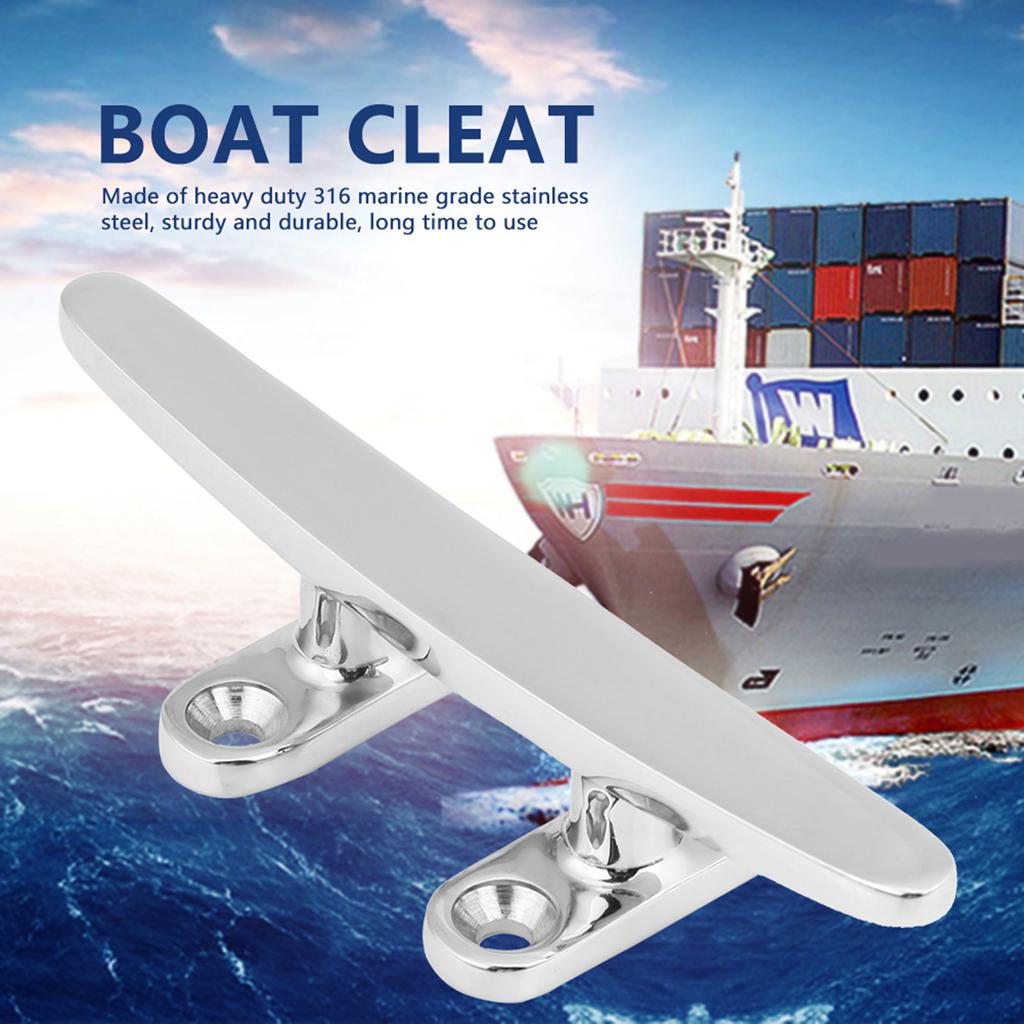 Boat Cleats, Marine Grade Rope Cleat Stainless Steel Boat Cleats Flat Top Base Low Trimline Cleat for Docks, Decks, Kayaks, Marine, Silver 4.9x1.8 In