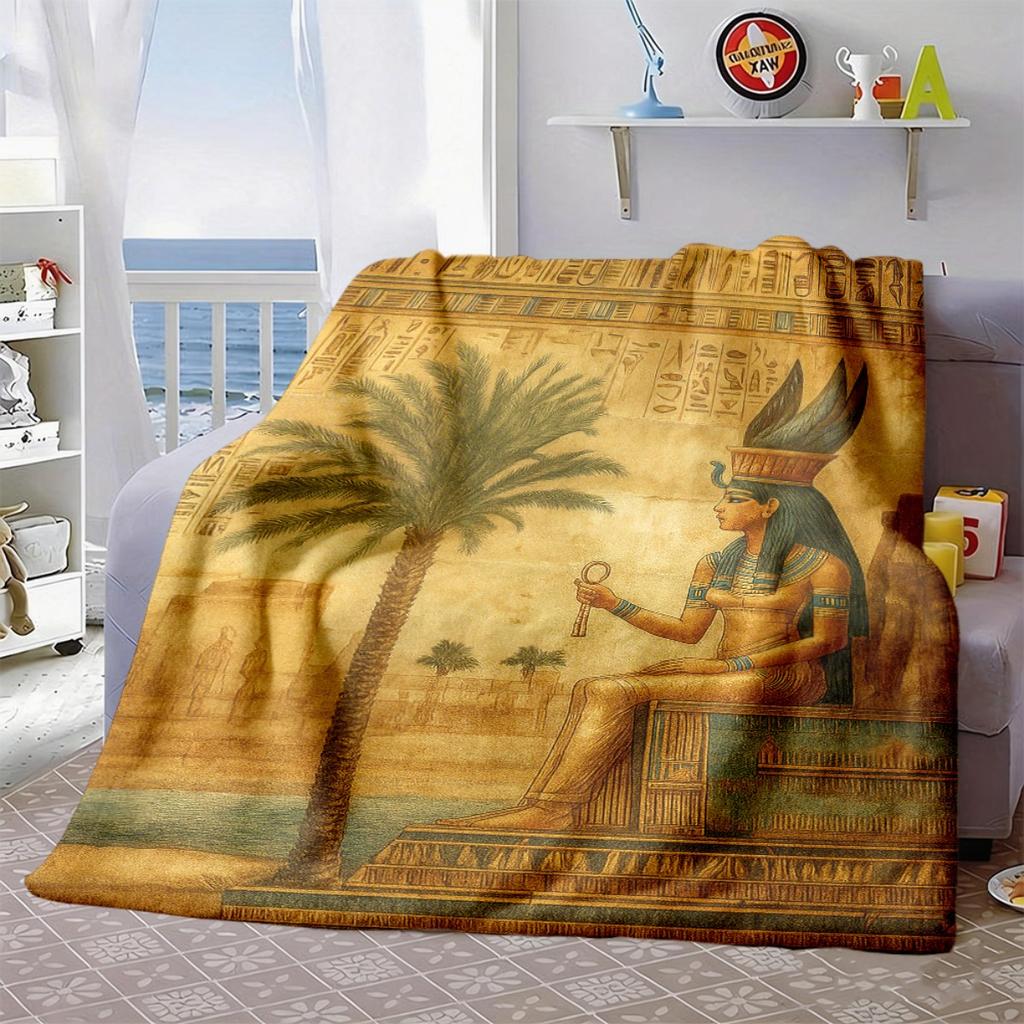 2026 New Arrivals 1pc Egyptian Queen Cleopatra Throw Blanket Soft Flannel Sofa Bedspread with Ancient Egypt Design, Hieroglyphics & Pharaohs All-Seaso