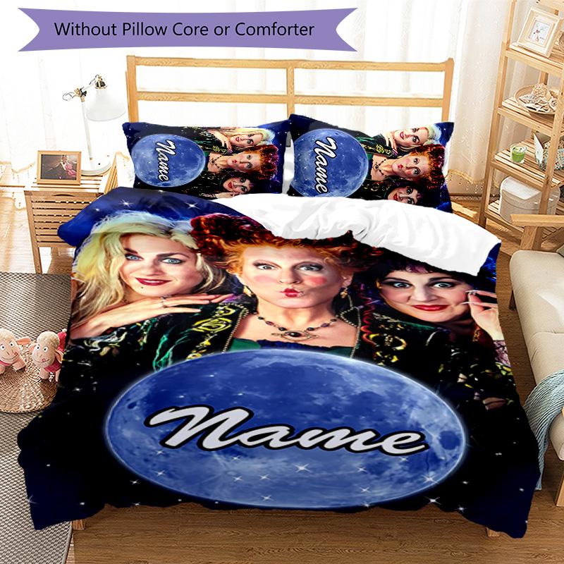 3pcs Hocus Pocus Cover Set - Personalized Name, HD Printed Bedding with 1 Cover and 2 Pillowcases - Perfect for Home Decor, Easy Care