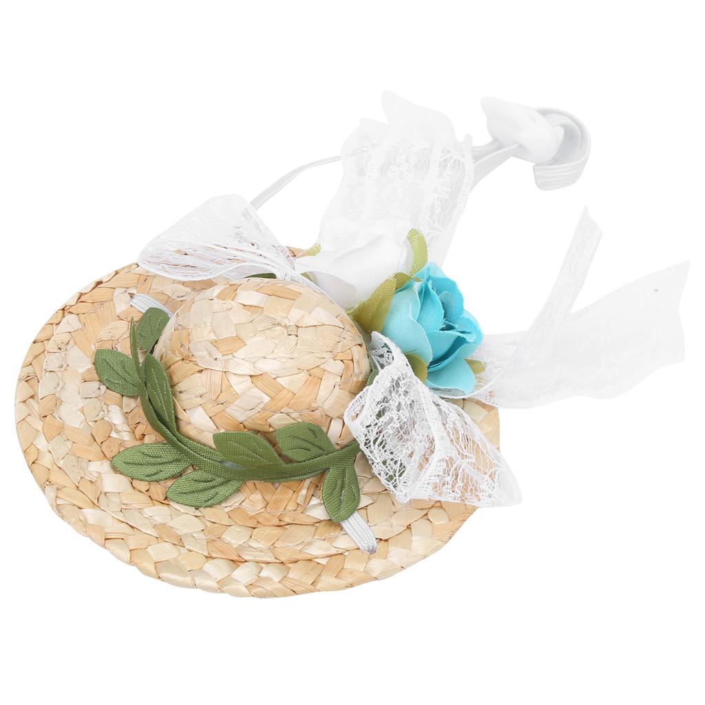 Pet Sombrero Hat Mini Straw Hat Pets Birthday Party Hats with Flowers for Small and Medium