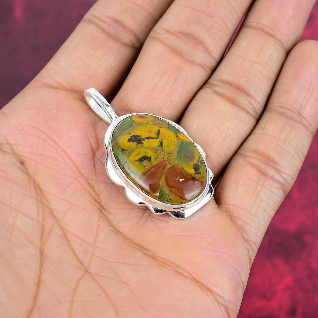 Fruit Jasper Gemstone Pendant, 925 Solid Sterling Silver Pendant, Handmade Antique Jewelry, Gift For Mother Day