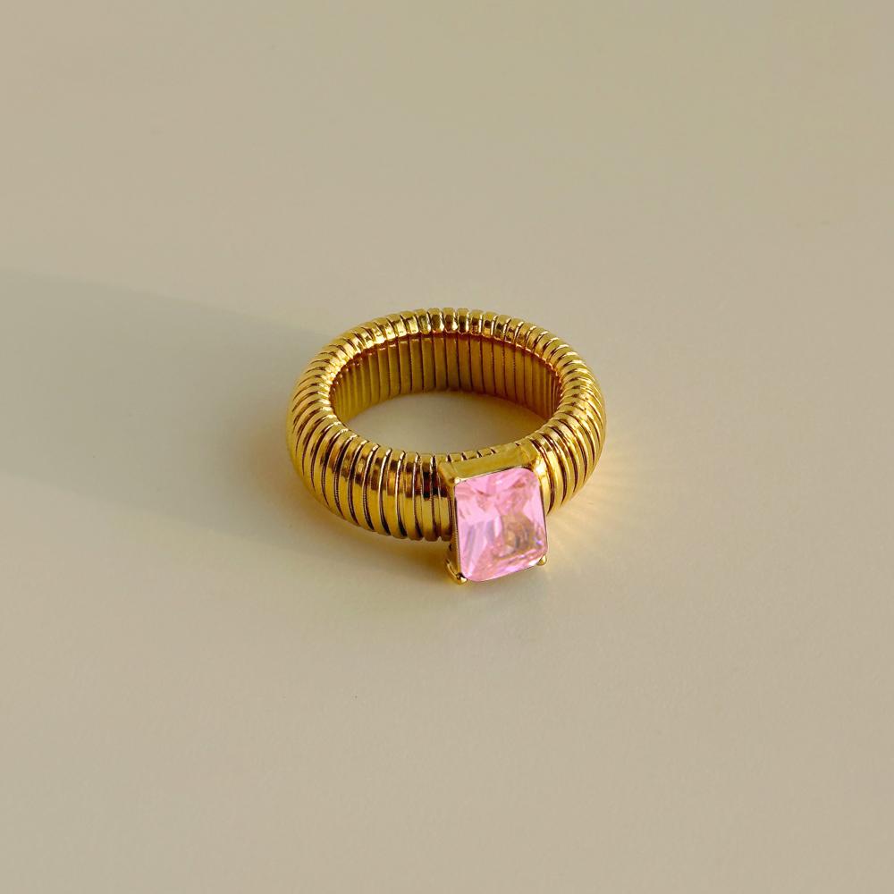 Punk Exaggerate Multicolour Crystal Rings for Women 18K Gold Plated Waterproof Twist Square Thick Ring Hiphop Vintage Jewelry