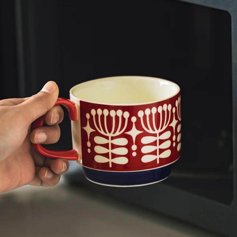 Underglaze Painting Japanese Coffee Mug 300ml Office Water Cup Creative Milk Oatmeal Cup  Office