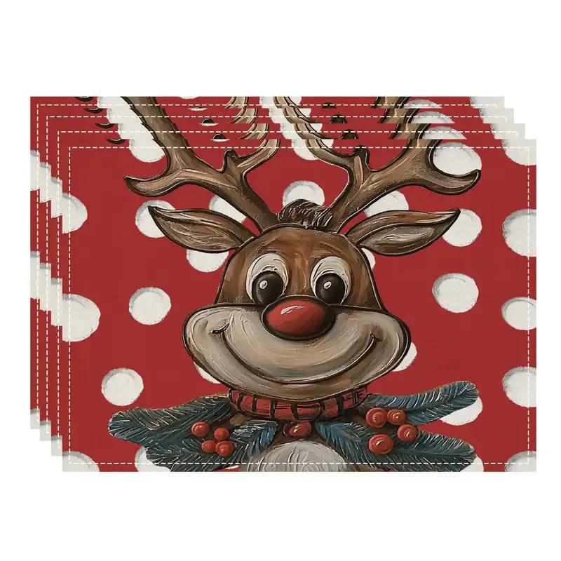 Christmas Placemats with Comical Reindeer Prints Christmas Treesdining Tables Kitchens Bar Counters Insulation Home Decor