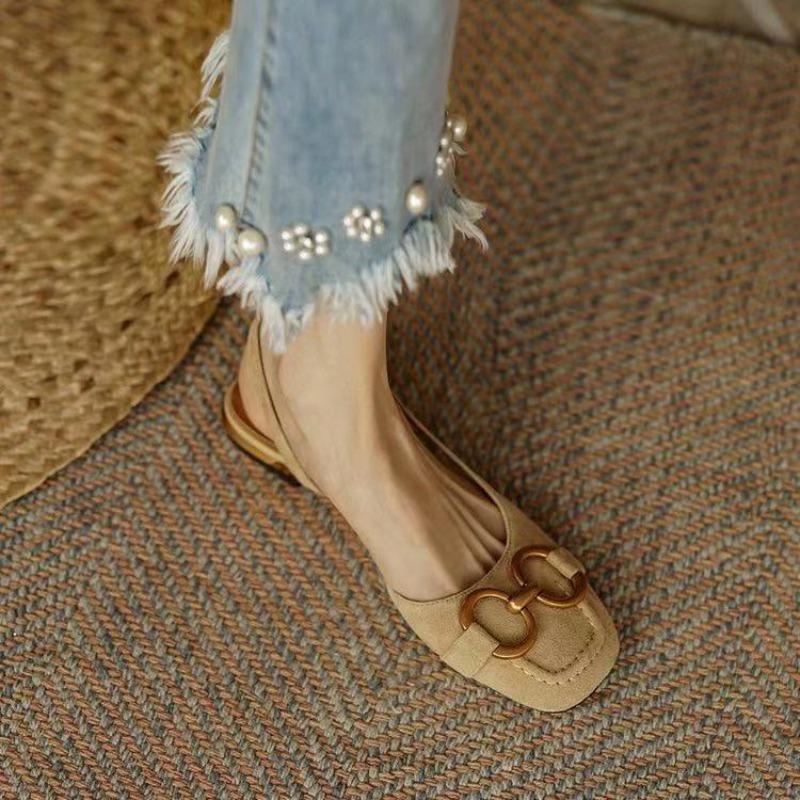Zapatos Mujer French Vintage Women Sandals Summer 2025 New Elegant Low Heel Shoes Lazy Casual Muller Shoes Designer Women Shoes