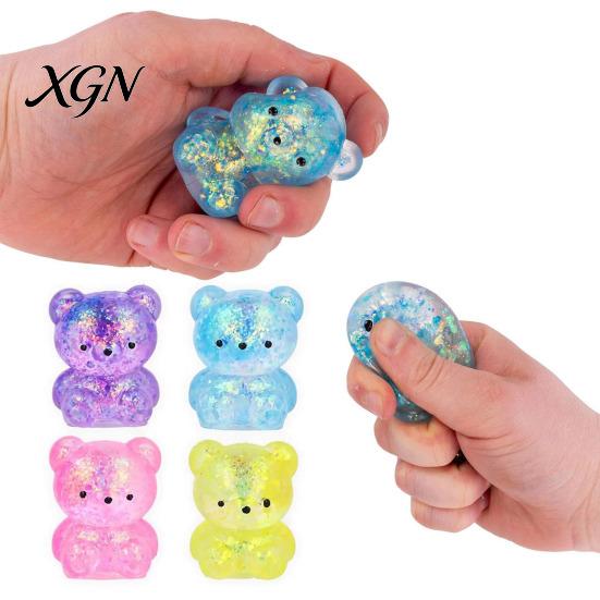 Mini Stress Toy Glitter Bear Squeeze Relief Clear Sugar Office Desk Ball Sensory Soft Slow Rising Decompression Fidget