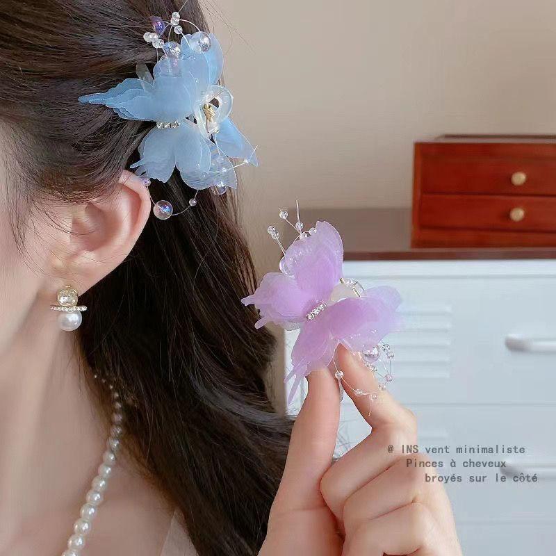 Organza Butterfly Claw Clips for Women Sparkly Beaded Hair Clamps,Prom Wedding Daily Hair Accessories Girl Hair Accessoires