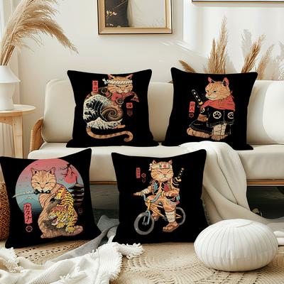Samurai Cat Cool Cushion Cover Pillow Cover Decoration Room Home Sofa Living Office Car Nordic Simplicity
