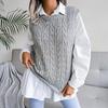 Women Crew Neck Sleeveless Knit Sweater Solid Color Tank Top Cutout Leaf Design Fall Winter Sizes S-L