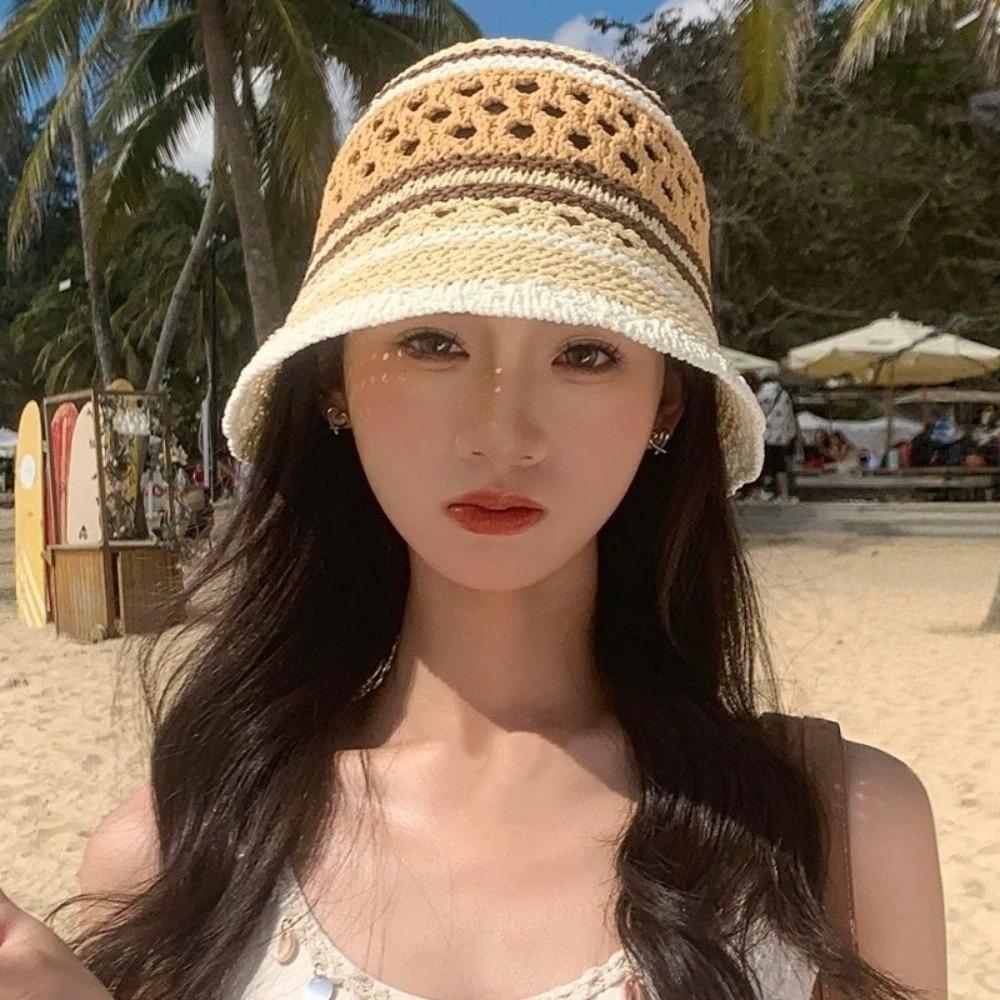 Mix Color Fisherman Hat Striped Sunshade Hat Outdoor Bucket Hat Panama Bob Caps