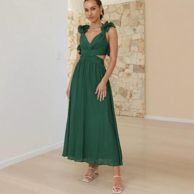 Summer explosion 2026 chiffon flower pleated pendulum dress halter cross strap dress dress women S