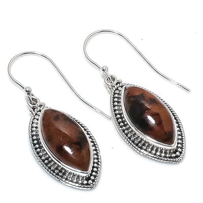 Natural Mahogany Obsidian Gemstone 925 Solid Sterling Silver Earring 1.50" O7P29