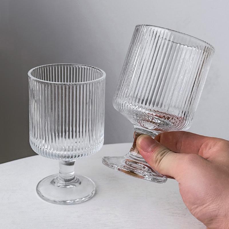 

WTEMPO Large Ribbed Glassware Set Stackable Glass Cups Vintage Textured Clear Striped Drinking Glasses Set for Bar Beverages Cocktail Iced Coffee 6pcs белый