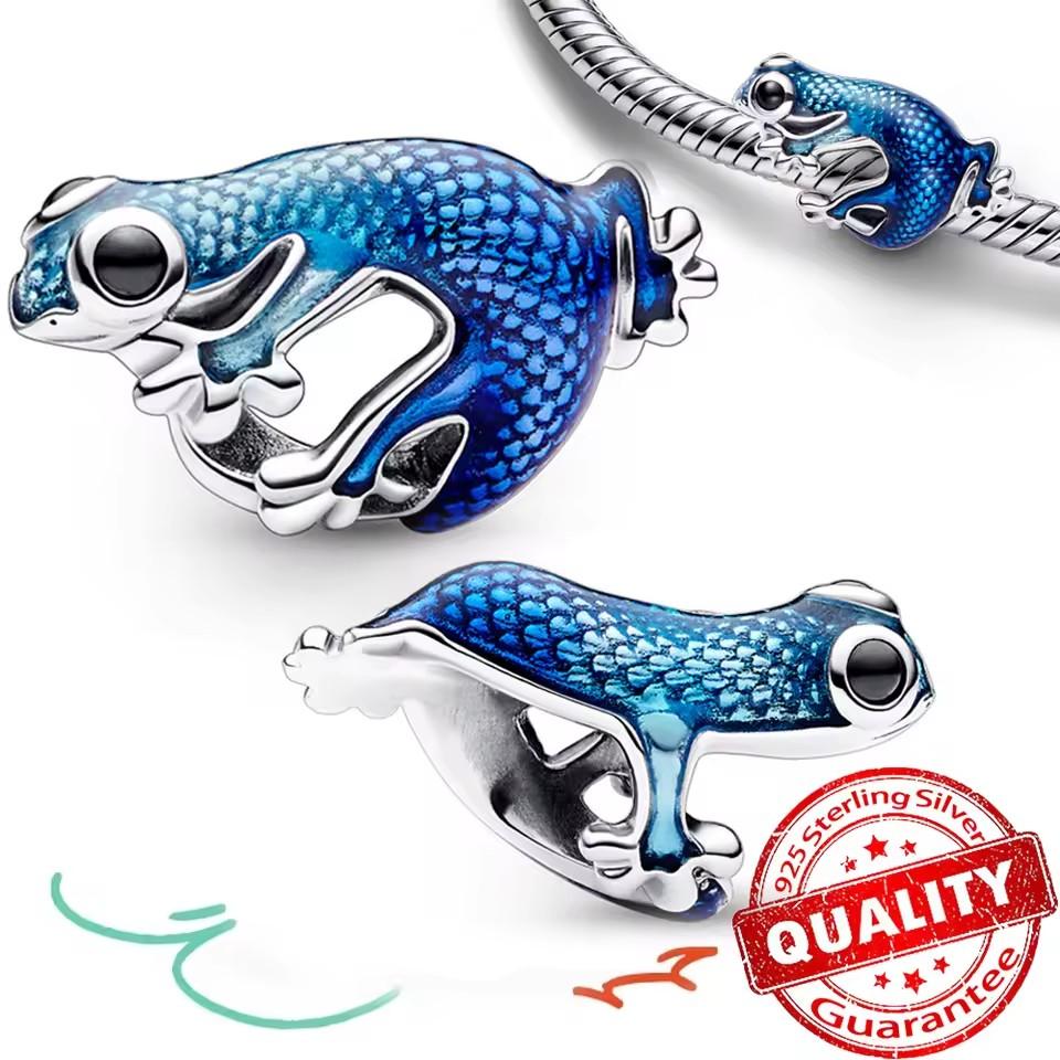 New 925 Silver Conch Dangle Octopus Charm Frog Blue Enamel Bead Fit Snake Bracelet Girls Jewelry Gifts