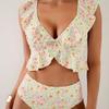 2025 Ruffle Floral Print Bikinis Women's Push Up Two-Piece Swimsuit Fashion Spilt Swimwear Summer Holiday Bathing Suit Beachwear