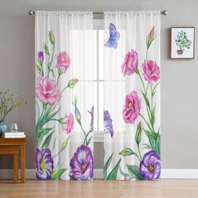 Rideaux transparents à fleurs aquarelles pour fenêtre de salon, voile en tulle transparent, rideaux de chambre à coucher, décoration d'intérieur