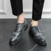 2024 Brogue Formal Shoes Men Dress Leather Shoes Fashion Men Lace Up Flats Shoes Genuine Retro Pointed Toe Oxford Male Footwear