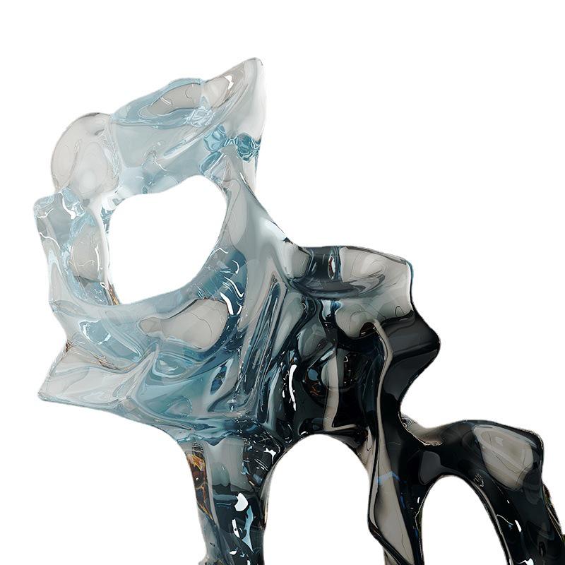 Modern Deep Blue Taihu Stone Resin Ornament for Living Room TV Cabinet Decor