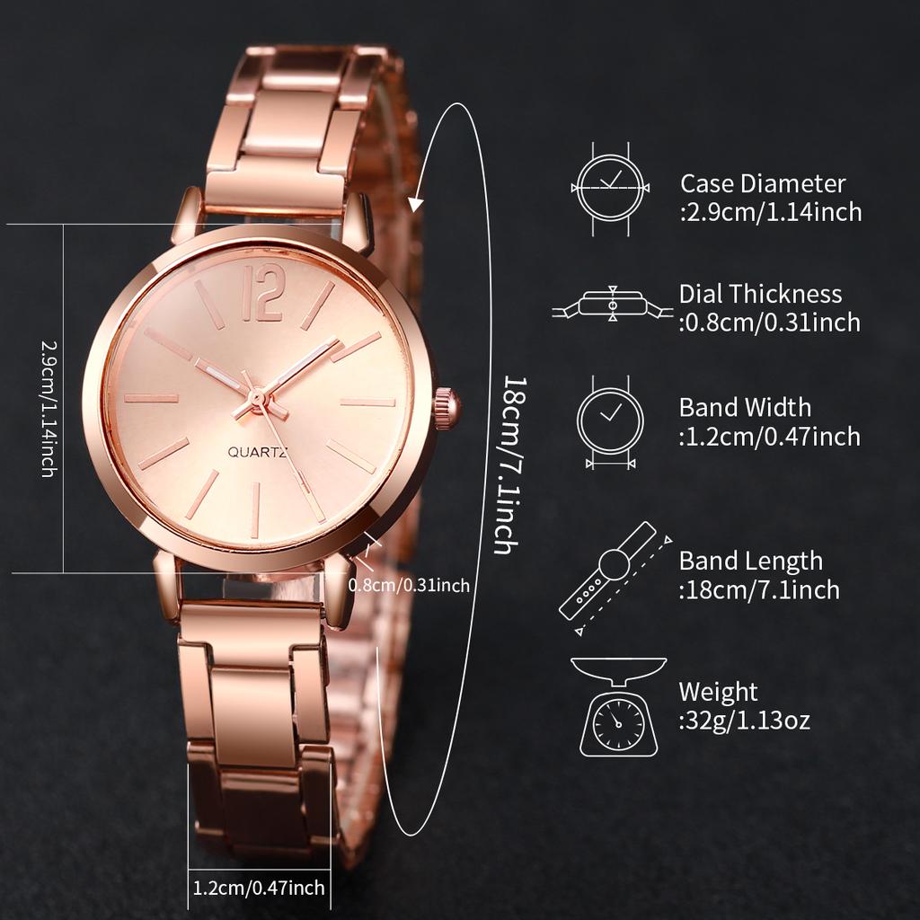 Xiaomi 6PCS/Set Women's Watch Fashion Stainless Steel Band Analog Quartz Watches Diamond Jewelry Set(Without Box)