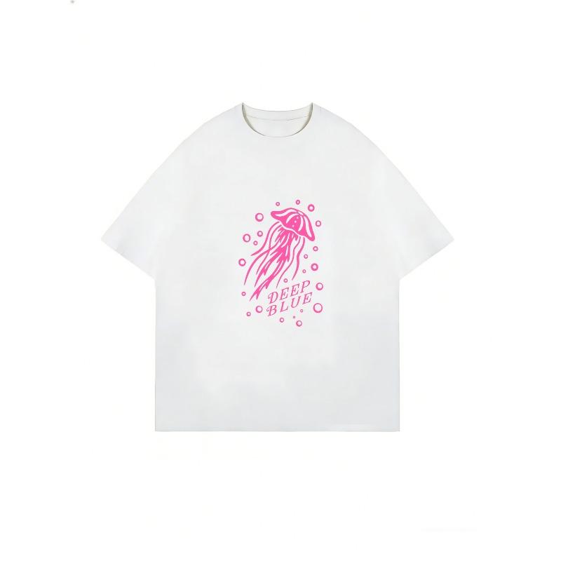 Oversized T Shirt Dress Black Pink Squid Deep Blue Print Casual Streetwear Style