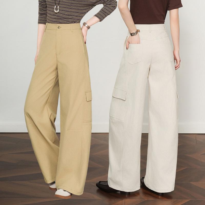 Women's Khaki High-Waist Loose Wide-Leg Banana Pants - Spring/Autumn 2026 Plus Size Casual