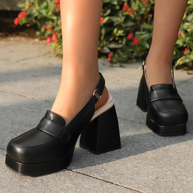 Women's high-heeled sandals spring and summer new waterproof table thick heel large size solid color bag head sandals