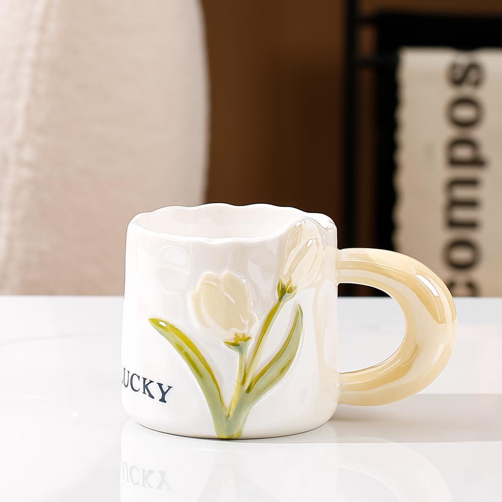 Cute Breakfast Mug Women's High Looking Home Tulip Ceramic Cup Creative Couple Coffee Water Cup