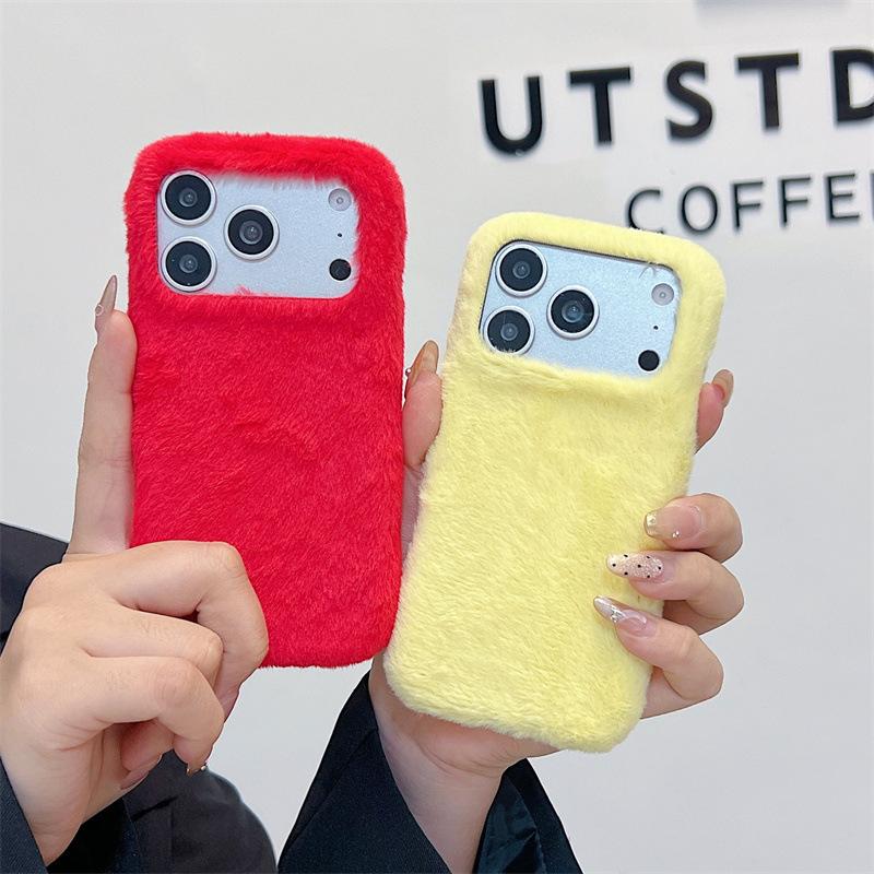 Winter Warm Solid Colors Furry Fluffy Plush Phone Case For iPhone 17 Air 16 15 14 13 Pro Max Shockproof Protective Cover