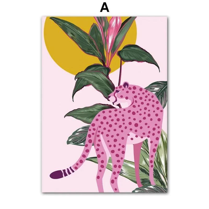 

Яркая классическая абстрактная настенная живопись Розовая пантера Зебра Тропические растения с ананасом Печать на холсте Плакат для гостиной Спальня 21cm×30cm NoFrame