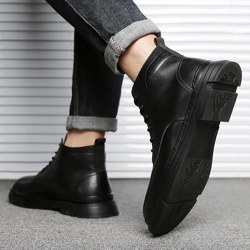 Ankle Boots Men Outdoor Leather Winter Fur Warm Man Boots Us  Hunting Boots For Men Shoes Casual Blackyu7