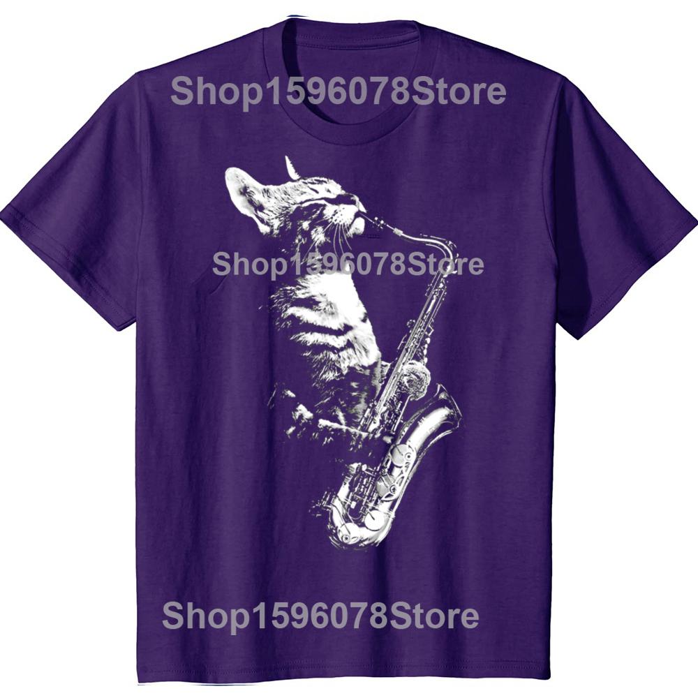 

Funny Cat Playing Saxophone Cat Jazz Sax Music Saxophonist T Shirts Cotton Humor Tee Shirt Short Sleeve Unisex Loose Clothing 4XL