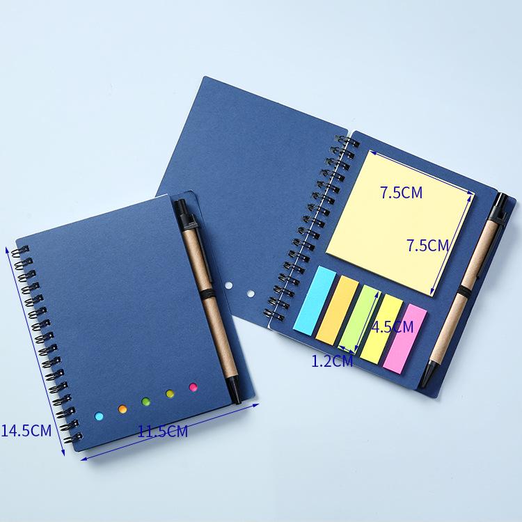 Five-Hole Large Coil-Bound Notebook with Pen, Loose-Leaf Notebook, Sticky Note Notebook, Creative Pure синий