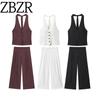 Zbzr Spring New Women Clothes Fashion Hanging Collar Bowknot Decoration Vest Wide Leg Pants 2010809 8338504