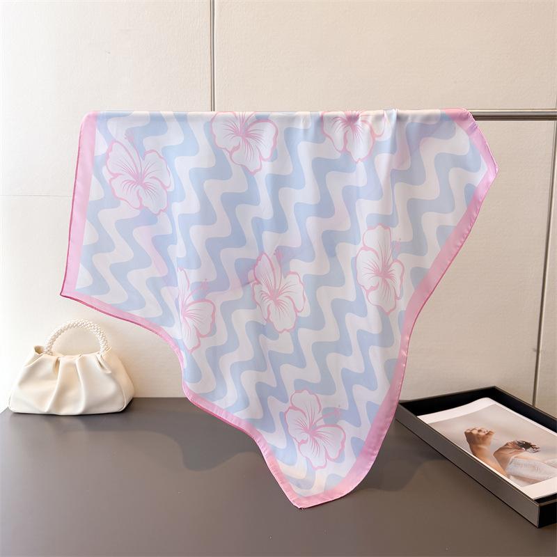 Corrugated flower printing high-end silk scarf simulation silk square scarf shawl versatile neck small square scarf headscarf scarf female
