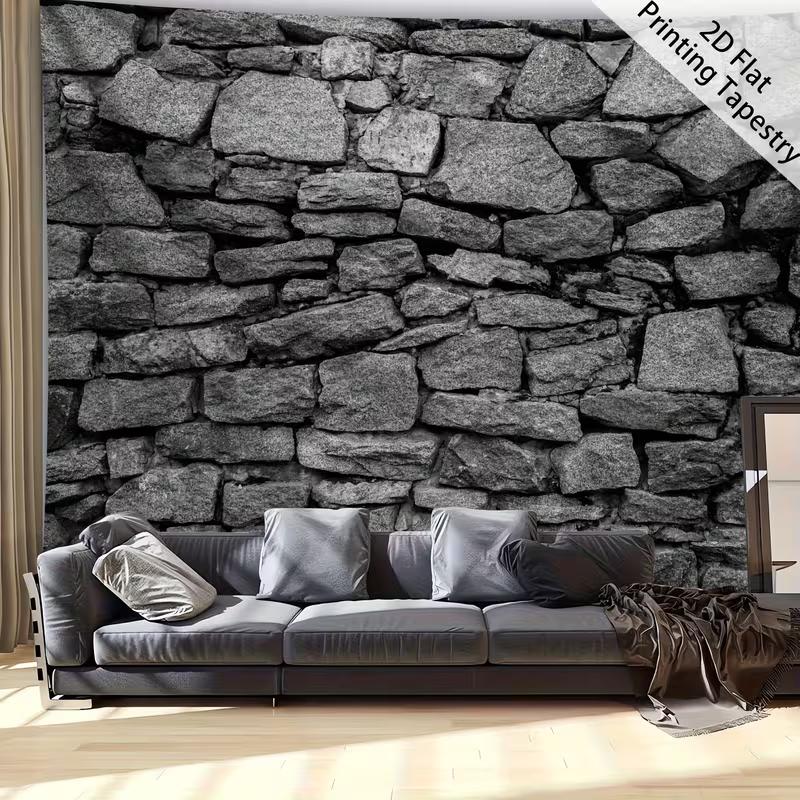 2D Rustic Stone Wall Tapestry for Living Room Bedroom Aesthetic Decor