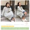 RIRIOA Fluffy Pajama Long Green Stripe Women's Set, Sleeves, (Dress)