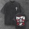 Unisex T-shirt Oversize Faith Over Fear Czarny Płukany Streetwear Gotycki S-2XL