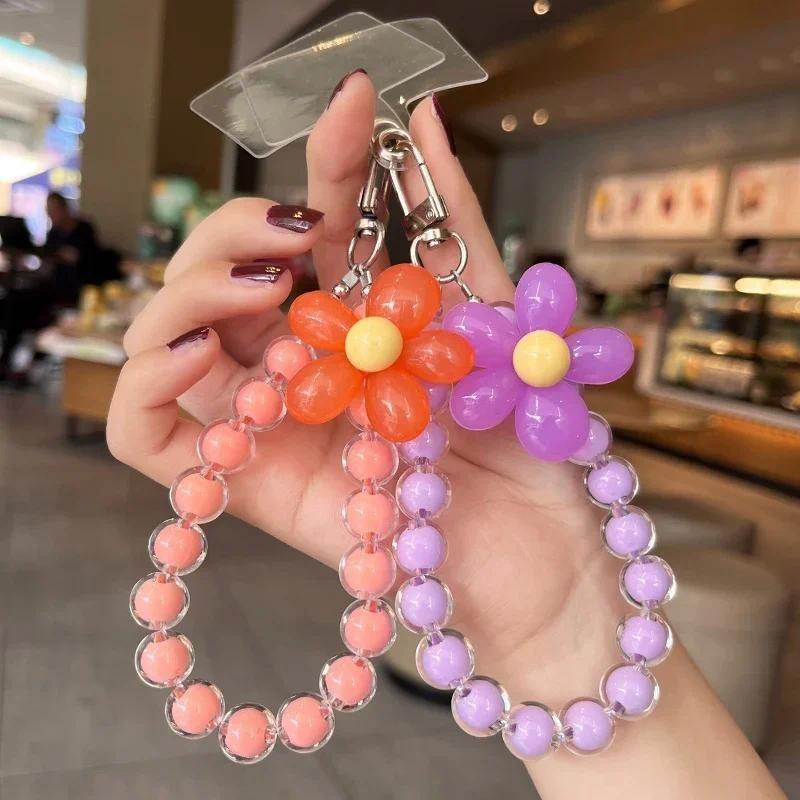 Mobile Phone Lanyard Wrist Rope Handmade Bead Colorful Macaron Round Bead Decoration Phone Case Anti Loss Lanyards Phone Charms