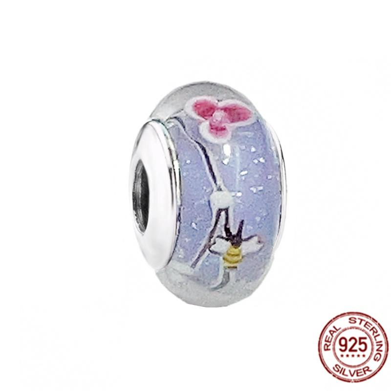 925 Sterling Silver White Red Blue Lucky Four -Leaf Clover Murano Glass Charm Jewelry Bead Fit Sweet Fasion Bracelet