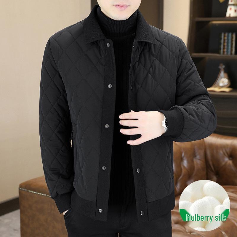 Men's Winter Mulberry Silk Quilted Jacket: Youthful, Casual, High-End Padded Coat for Dad