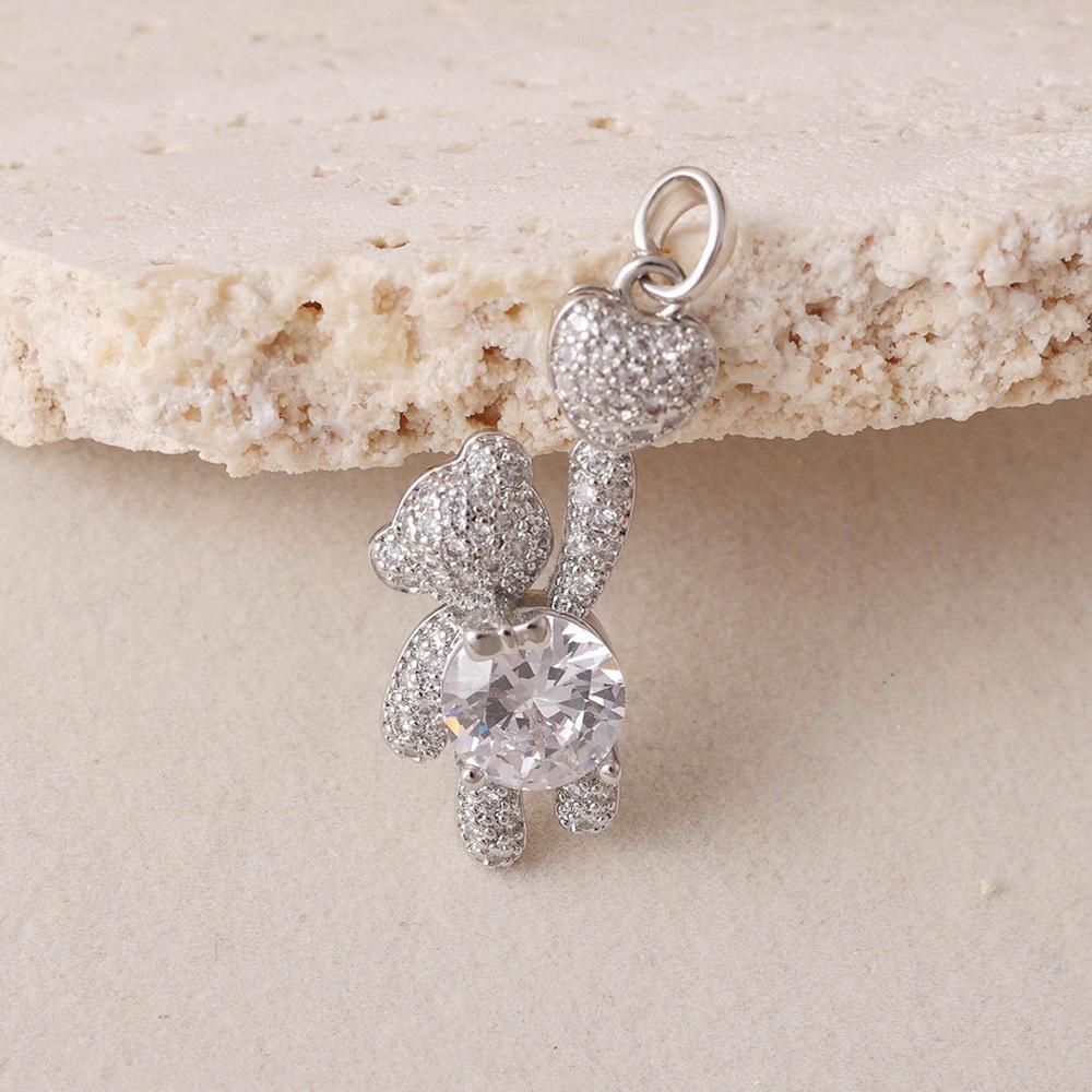 Очаровательное двухцветное золотое и серебряное ожерелье-подвеска с бриллиантовым мишкой для женщин