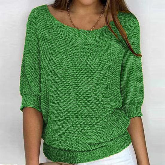 Solid Color Knitting Sweater O-Neck 44989 Sleeve Loose Fit Pullover Tops Knitwear