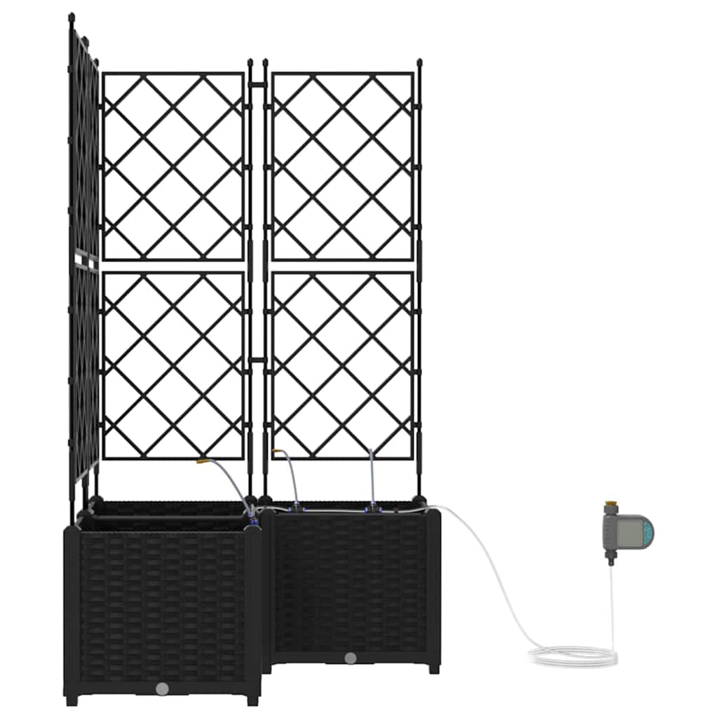 Garden Planter Set 3 Pcs Black 80 X 80 X 142 Cm Plastic