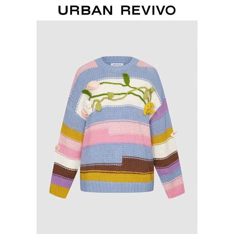 

UR 2025 Дофаминовый свитер с 3D цветочным вязаным узором в стиле колор-блок S