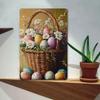 Vintage Farmhouse Easter Floral Metal Poster, Egg Basket Wall Decor for Living Room