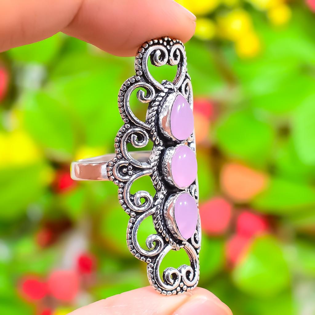 Rose Quartz Gemstone Handmade 925 Sterling Silver Jewelry Ring Size 9 u9U38